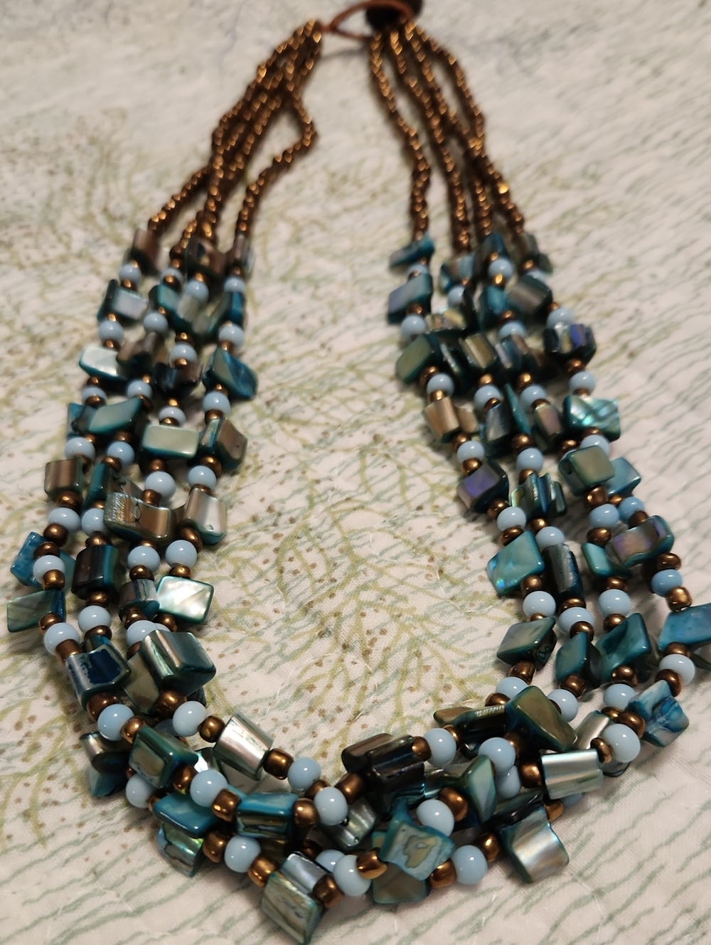 Multi-Strand Turquoise Bead & Shell Necklace - Blue